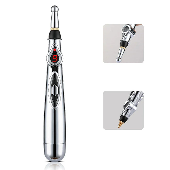 Elektrischer Akupunkturstift, silber, digital, Schmerztherapie, Massagegerät, tragbar.