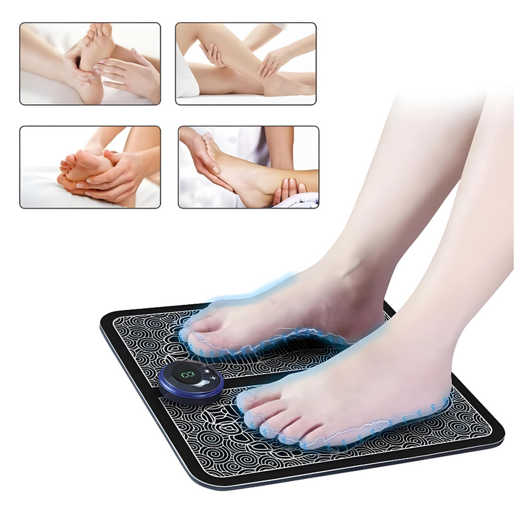 Elektrische Fußmassagegerät, schwarz, mit LED-Anzeige, für Entspannung und Schmerzlinderung.