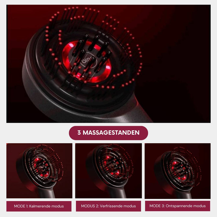 Elektrische Kopfmassagebürste mit LED-Lichttherapie, schwarz, Entspannungsgerät.