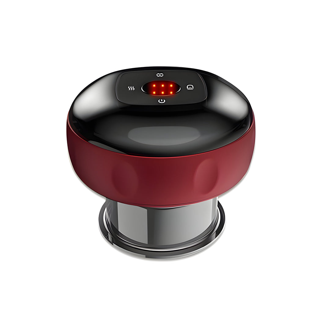 Roter elektrischer Massager mit LED-Anzeige, tragbar, ergonomisch, für Muskelentspannung.