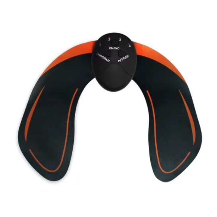Elektronisches Nackenmassagegerät, schwarz-orange, tragbar, Muskelentspannung, EMS-Technologie.