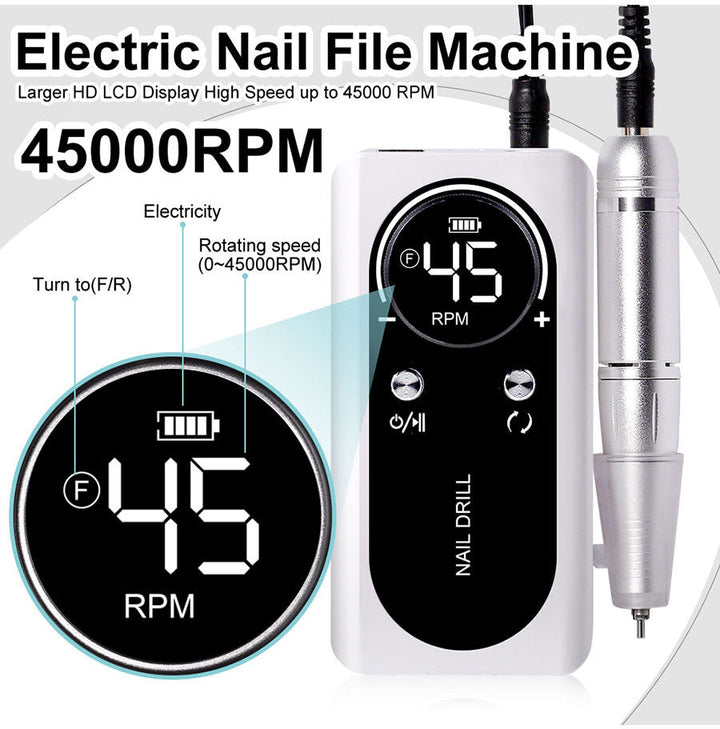 Elektrische Nagelfeile, 45000 U/min, LCD-Display, weiß, Maniküregerät, professionell.
