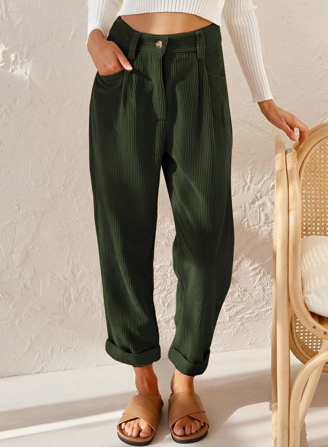 Elegantní dámské kordové kalhoty s vysokým pasem – Naima podzimní edice
