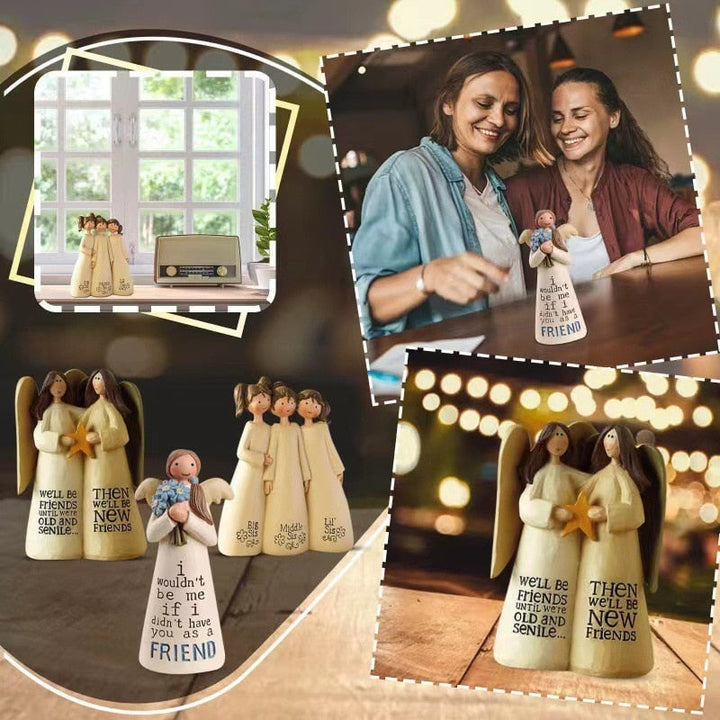 Keramik-Engelfiguren mit Sprüchen, Freundschaftsgeschenk, handbemalt, dekorativ, beige.