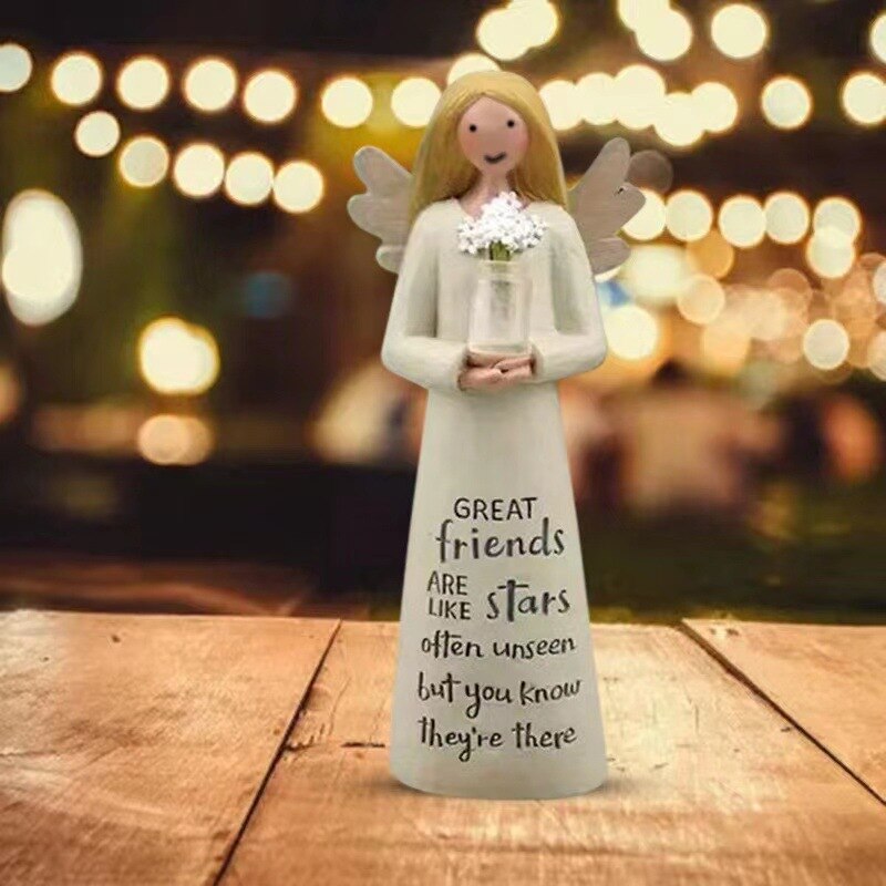 Engel-Figur mit Blumenstrauß, Keramik, "Great Friends"-Zitat, Dekoration, Geschenkidee