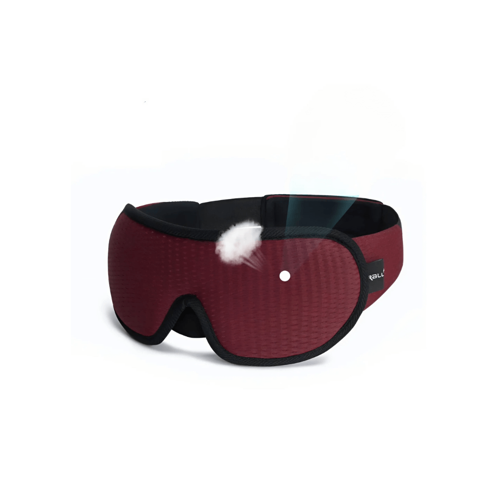 Rotes ergonomisches Schlafmaske, druckfreies Design, Luvelle, bequem, Schlafhilfe.