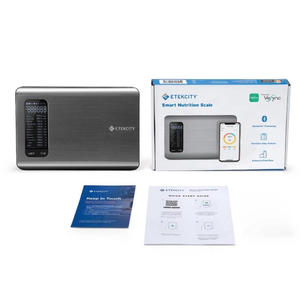 Etekcity Smart Nutrition Waage, Edelstahl, Bluetooth, digitale Küchenwaage, Verpackung und Anleitung.