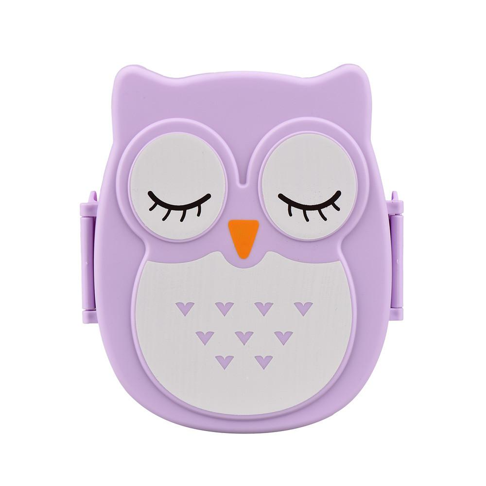 Lila Eulen-Brotdose für Kinder, Kunststoff, niedliches Design, Lunchbox, Bento-Box.