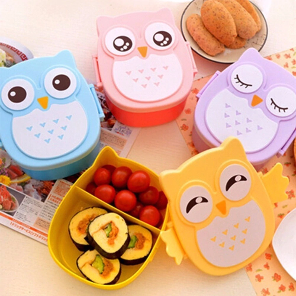 Bunte Eulen-Brotdosen für Kinder, Lunchbox, Kunststoff, stapelbar, Bento-Stil, niedlich.