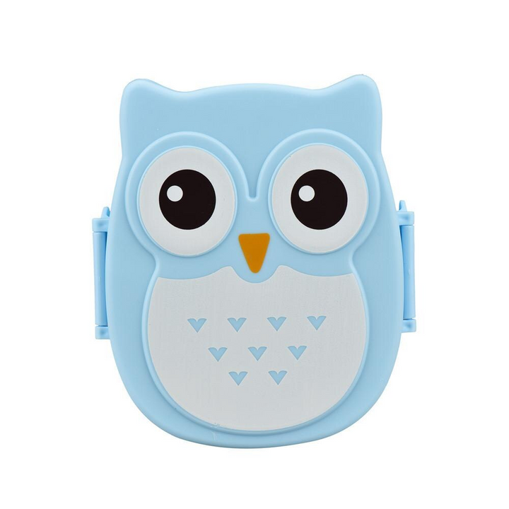 Blaue Eulen-Brotdose für Kinder, Kunststoff, niedliches Design, Lunchbox für Schule.