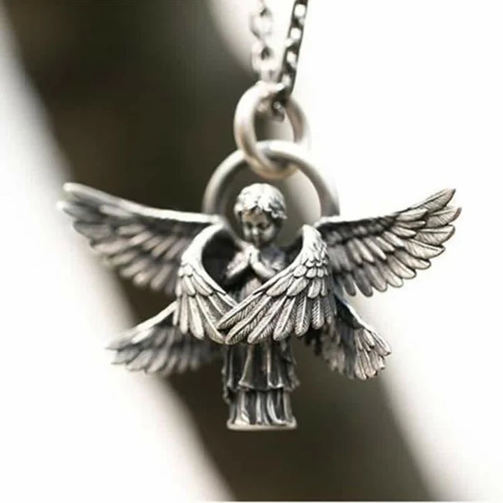 Silberner Engelsanhänger mit Flügeln, Schmuck, Kette, religiöses Symbol, Geschenkidee.