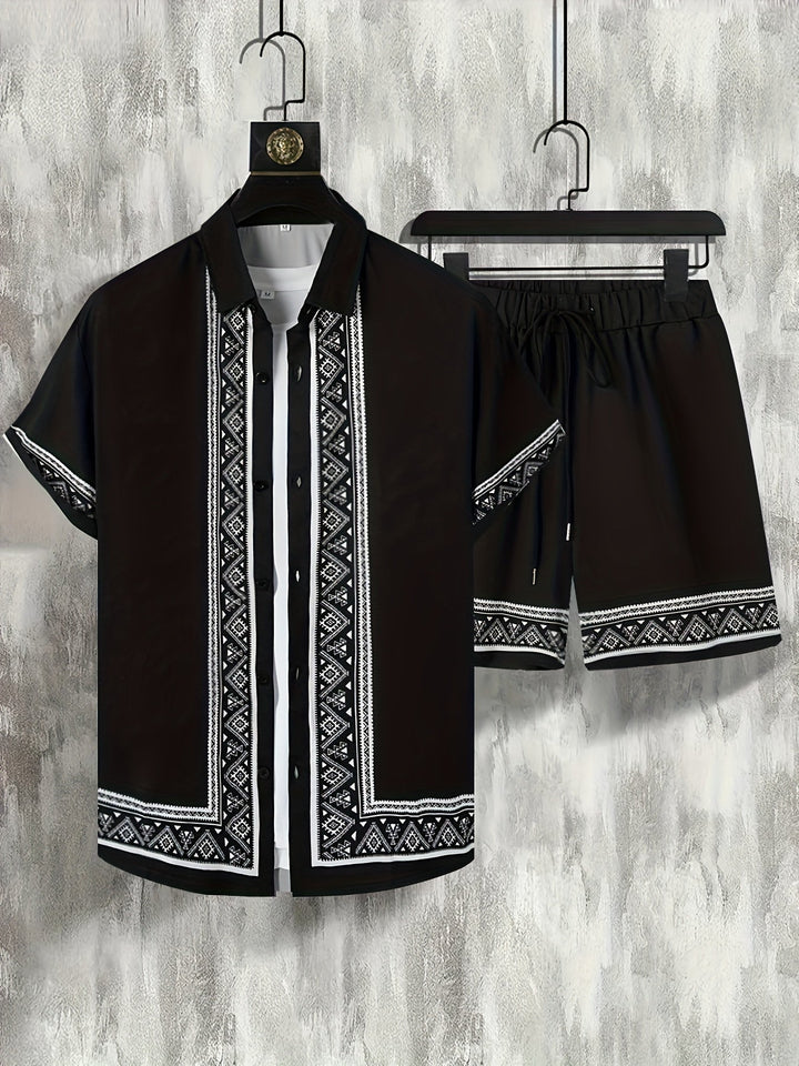 Boho letní set pánský dvoudílný košile a šortky uvolněný - Malik