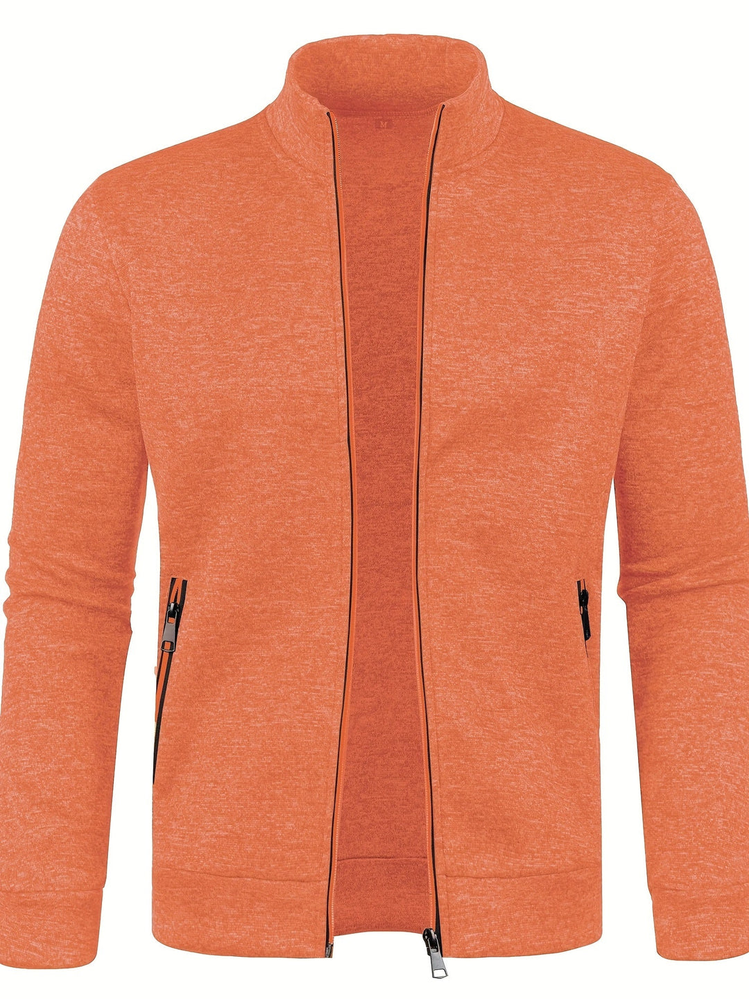 Orange Herrenjacke, Reißverschluss, Stehkragen, Freizeitmode, Baumwolle, Herbstbekleidung.