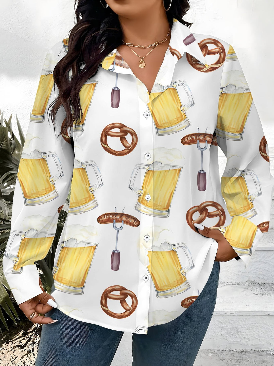 Dámská plus size blůza s celoplošným potiskem – Greta Oktoberfest 2025