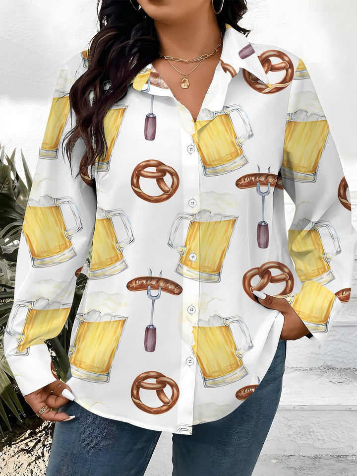 Dámská plus size blůza s celoplošným potiskem – Greta Oktoberfest 2025