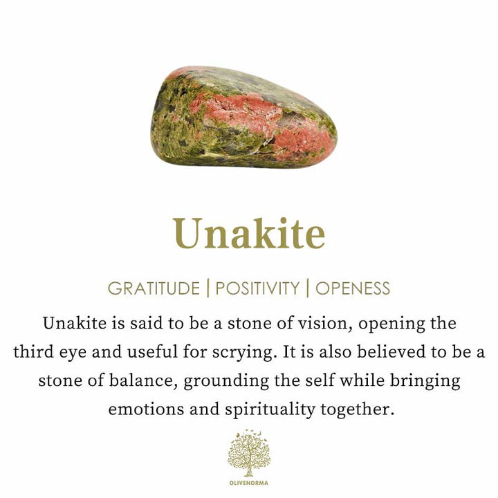 Unakit Edelstein, grün-rot, für Dankbarkeit, Positivität, Offenheit, spirituelle Balance.