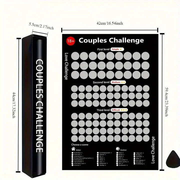 Paar-Challenge-Poster, schwarz, 18+, 42x59 cm, romantische Aufgaben, Geschenkidee für Paare.