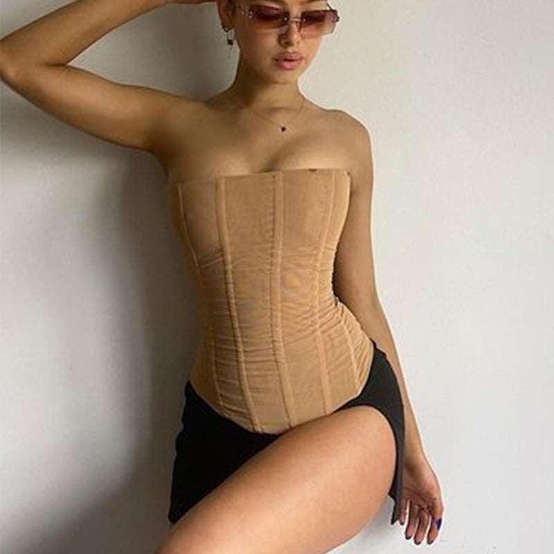 Stylový dámský korzetový crop top s tvarujícím a síťovaným designem – Celina