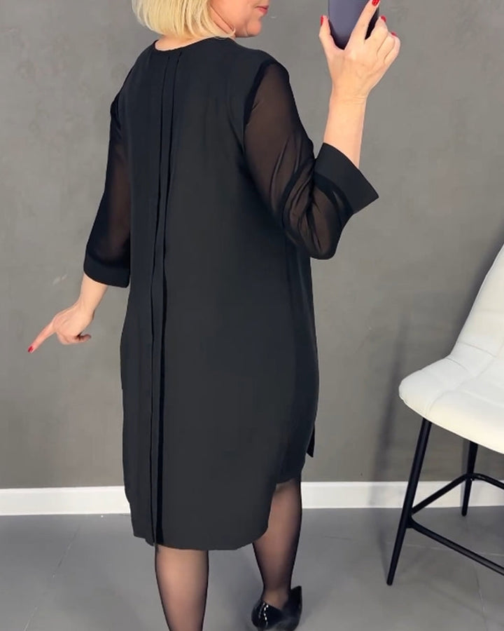 Elegantní podzimní šifónové šaty s detaily z jemné síťoviny – Gabrielle