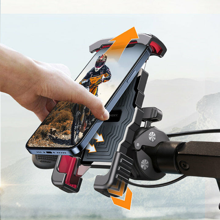 Smartphone-Halterung Fahrrad, verstellbar, schwarz-rot, robust, für sicheres Fahren, Outdoor.