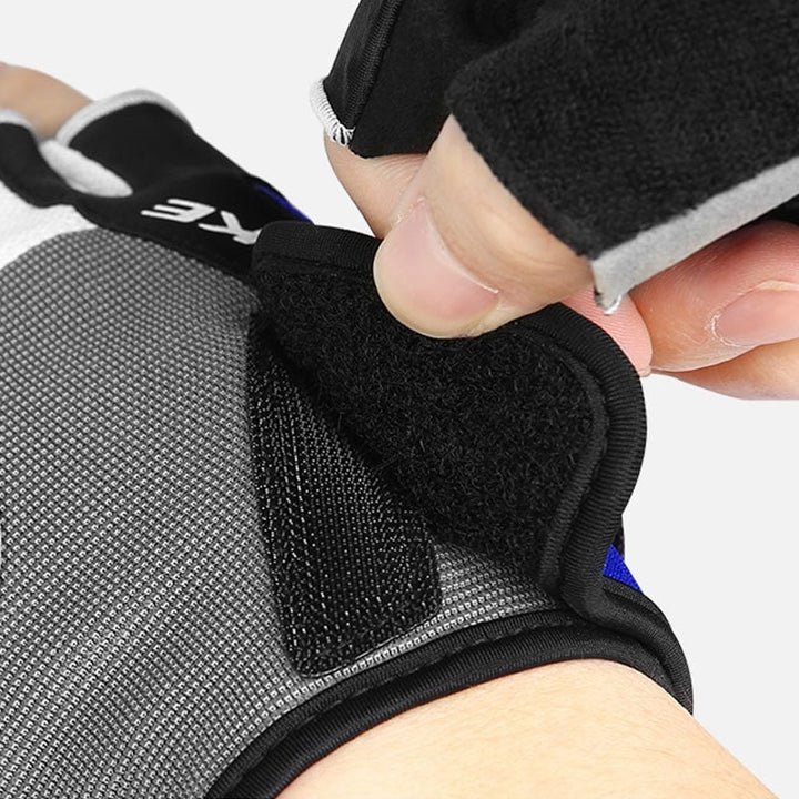 Schwarz-grauer Klettverschluss-Handschuh, atmungsaktiv, für Sport und Fitness.
