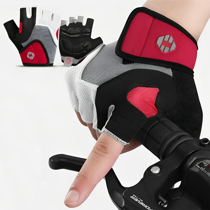 Rote und schwarze Fahrradhandschuhe, rutschfest, atmungsaktiv, für Radsport.