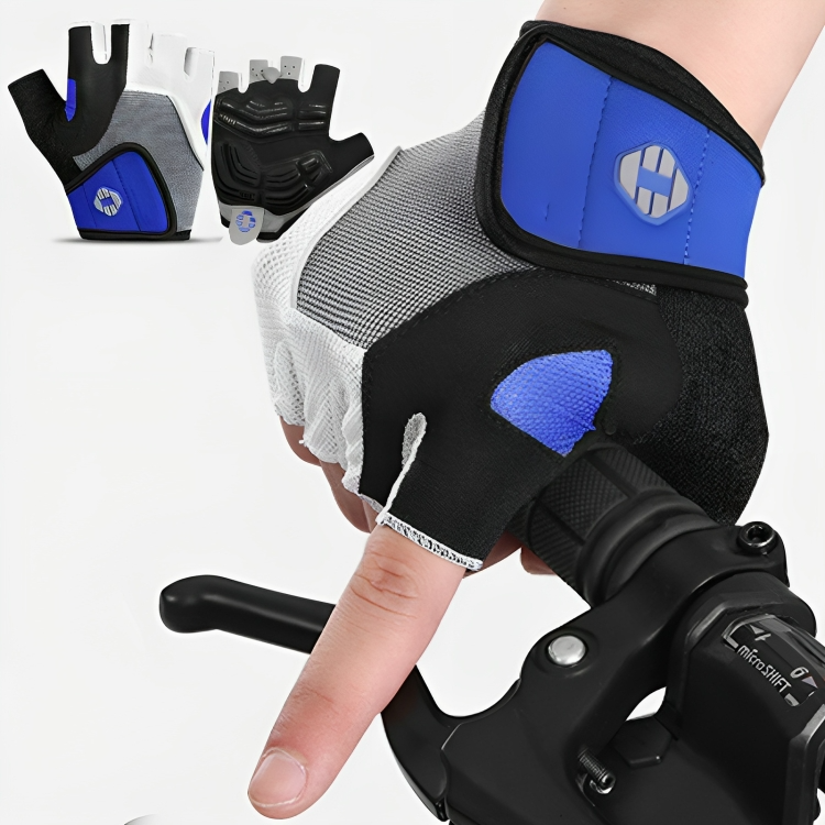 Fahrradhandschuhe blau-schwarz, atmungsaktiv, rutschfest, für Radsport und Fitness.