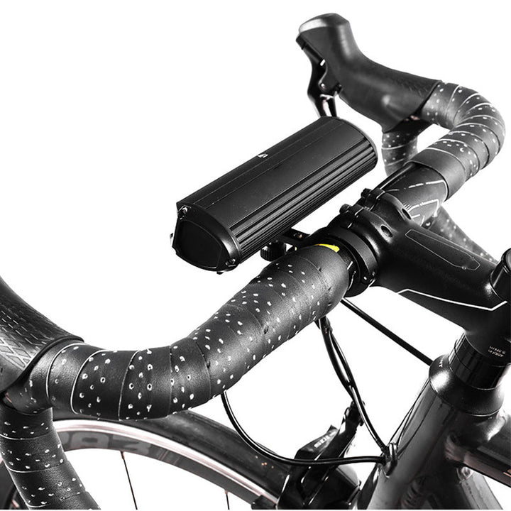 Schwarzes Fahrradlenkerlicht auf Rennradlenker, LED, wasserdicht, für Nachtfahrten.