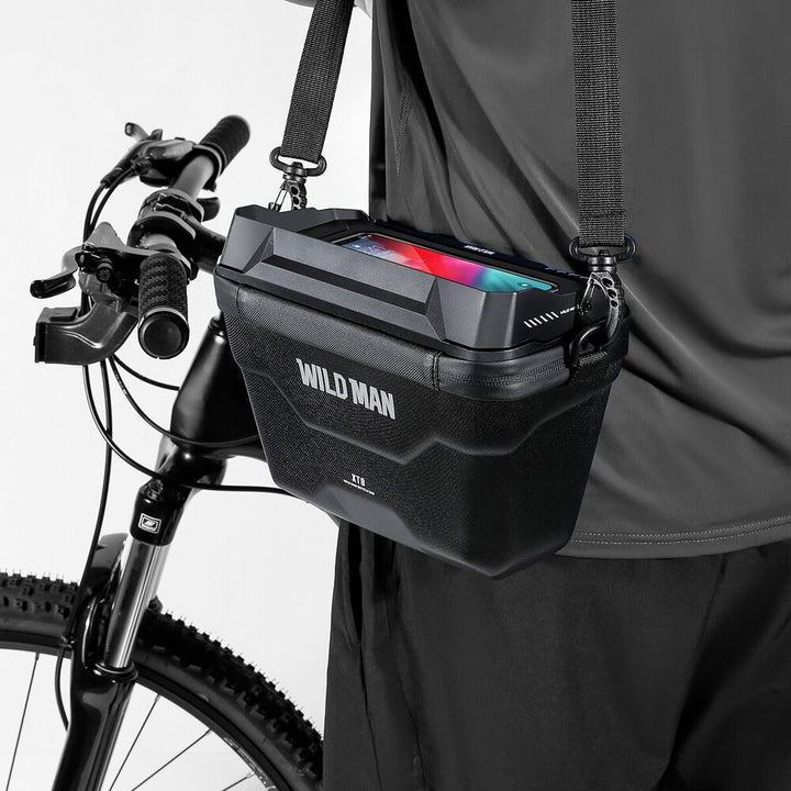 Fahrradlenkertasche mit Handyhalterung, wasserdicht, schwarz, für Outdoor-Aktivitäten.
