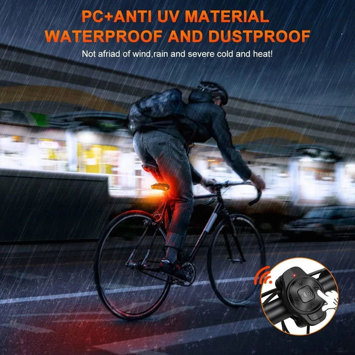 Fahrradfahrer bei Regen, wetterfeste und staubdichte Fahrradbeleuchtung, PC+UV-Material.