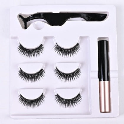 Falsche Wimpern Set mit Applikator und Kleber, schwarz, 4 Paar, Make-up Zubehör.