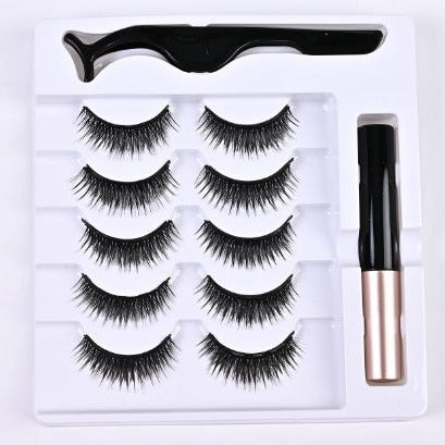 Falsche Wimpern Set mit Applikator und Kleber, schwarz, 5 Paar, Beauty Zubehör.