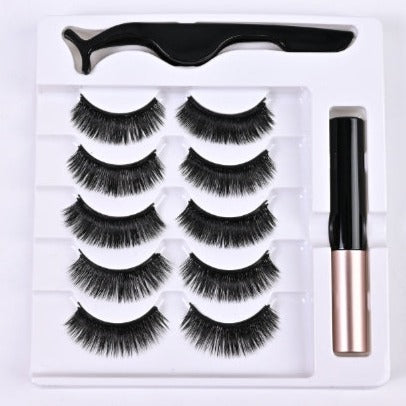 Falsche Wimpern Set mit Applikator und Kleber, schwarz, voluminös, wiederverwendbar, 8 Paare.