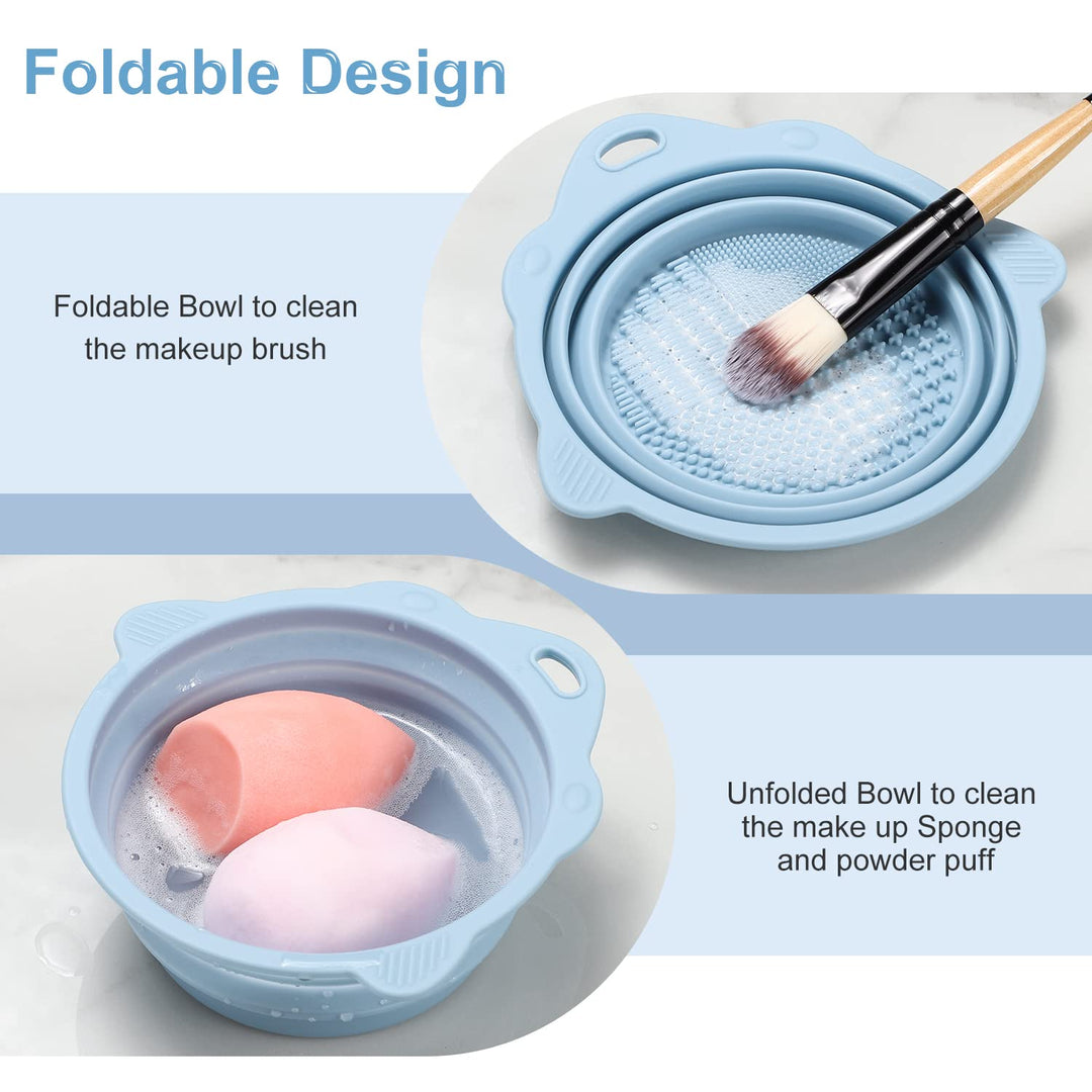 Faltbare Silikon-Schüssel blau, Make-up-Pinselreiniger, Schwammreinigung, kompakt, tragbar.