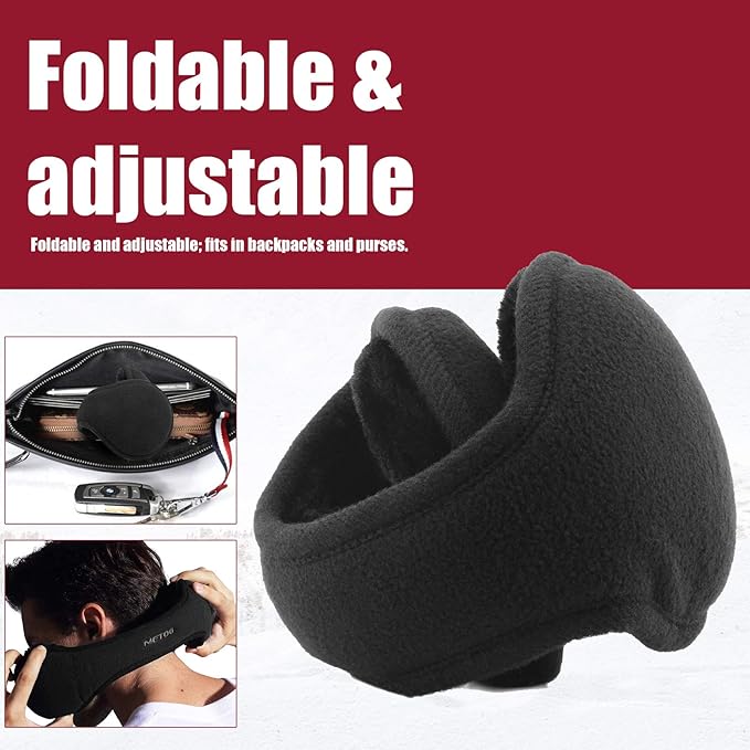 Schwarzer faltbarer Ohrenschützer, verstellbar, warm, ideal für Winter, Reisen, Outdoor-Aktivitäten.