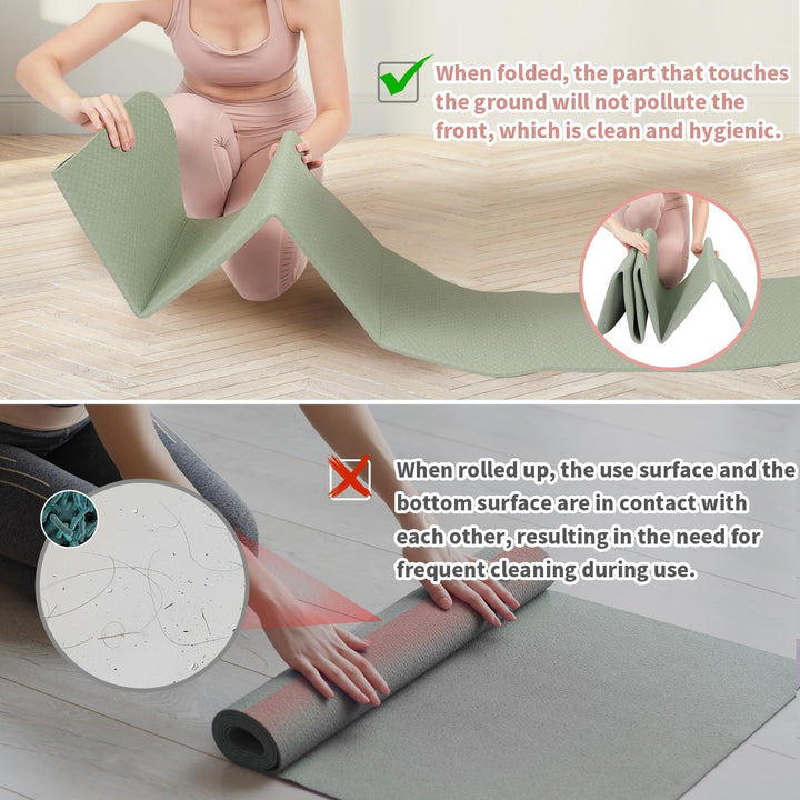 Faltbare Yogamatte, dick, grün, ideal für Reisen, Yoga, Pilates, Meditation, Bodenübungen.