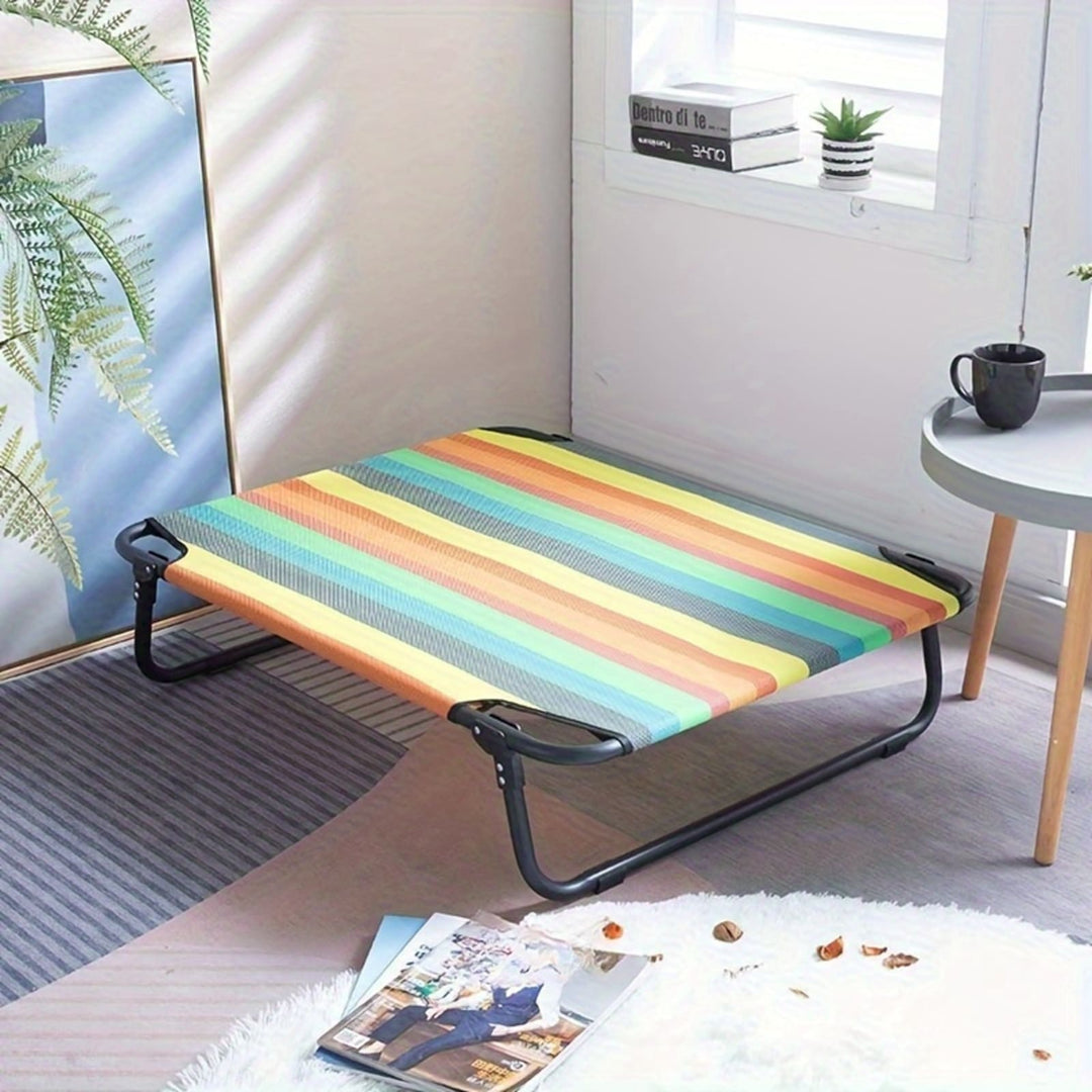 Faltbares, waschbares Hundebett aus Nylon, bunt gestreift, für kleine bis große Hunde.