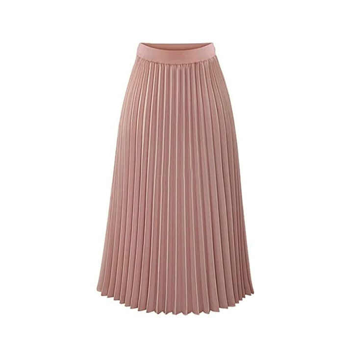 Rosa plissierter Midirock, Damenmode, eleganter Faltenrock, Polyester, knielang.