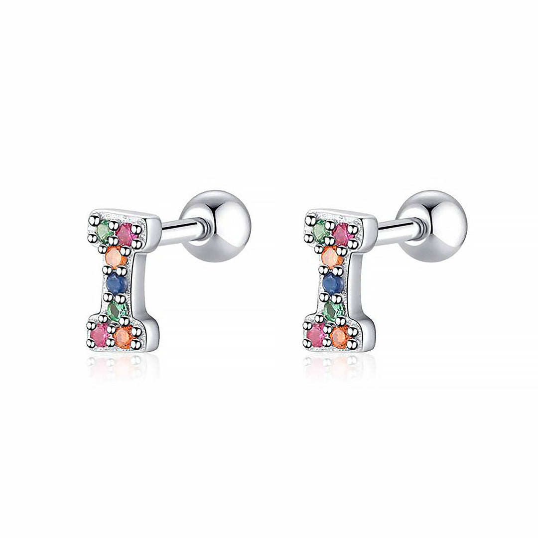 Bunte Buchstaben-Ohrringe, Silber, mit Edelsteinen, modischer Schmuck, Damenaccessoire.