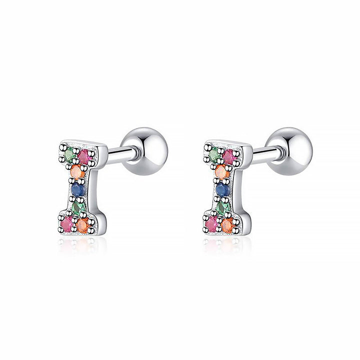 Bunte Buchstaben-Ohrringe, Silber, mit Edelsteinen, modischer Schmuck, Damenaccessoire.