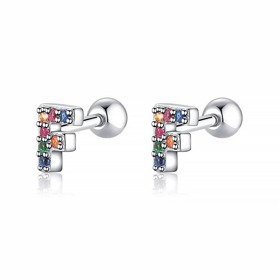 Silberne Ohrringe mit bunten Buchstaben, Schmuck, modische Accessoires, Geschenkideen.