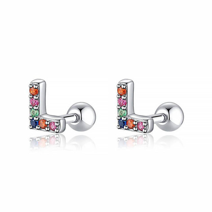 Silberne Ohrringe mit bunten Buchstaben, Schmuck, modisch, Damenaccessoire, Geschenkidee.