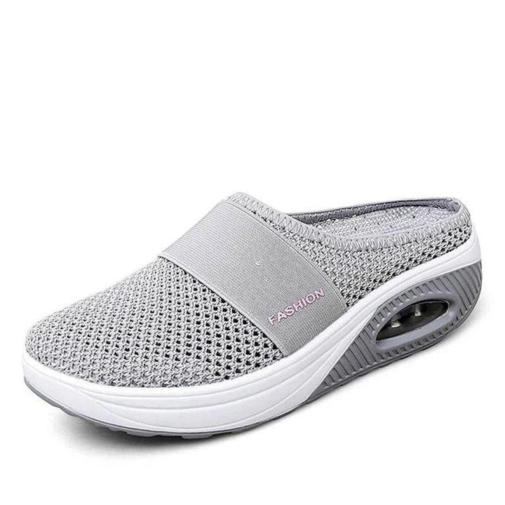Graue orthopädische Diabetes-Schuhe, atmungsaktiv, bequem, für Damen, modisch.