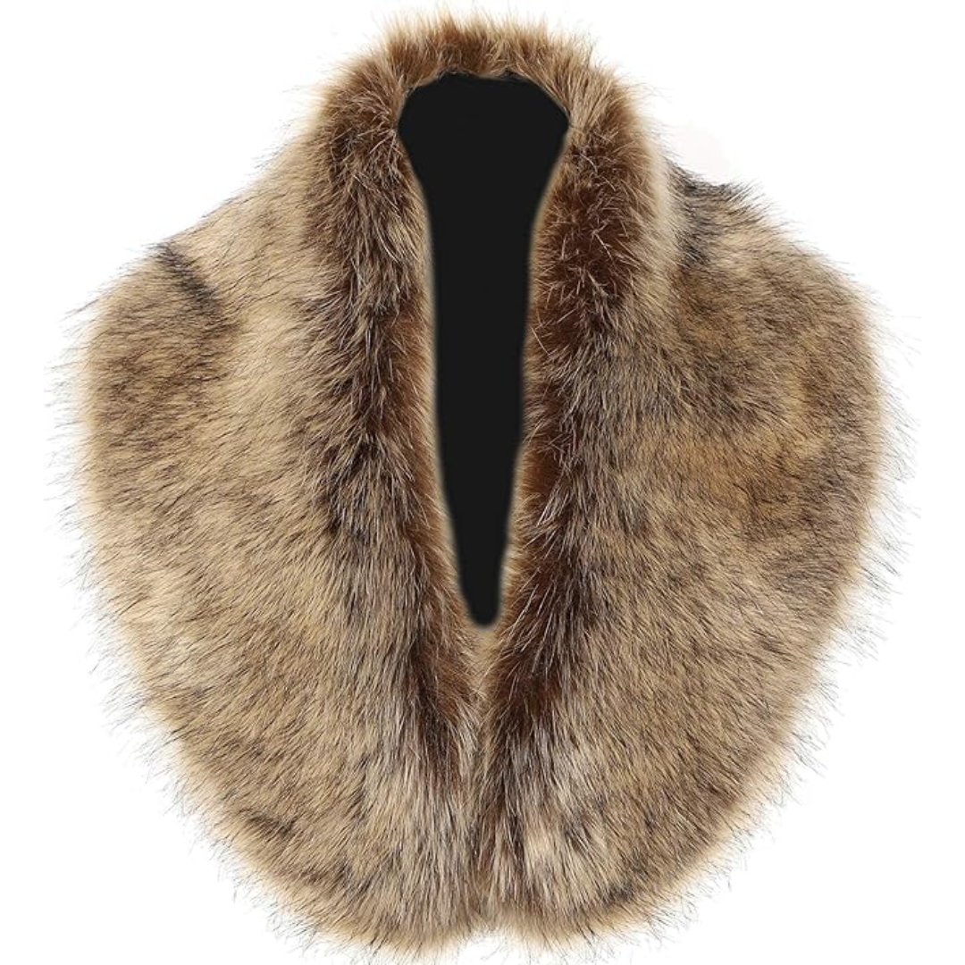 Kunstpelzkragen braun, luxuriös, weich, modisches Accessoire für Winterkleidung.