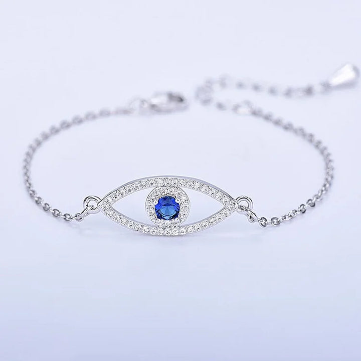 Silberarmband mit blauem Kristall, Auge-Design, Damen-Schmuck, modisch, elegant.