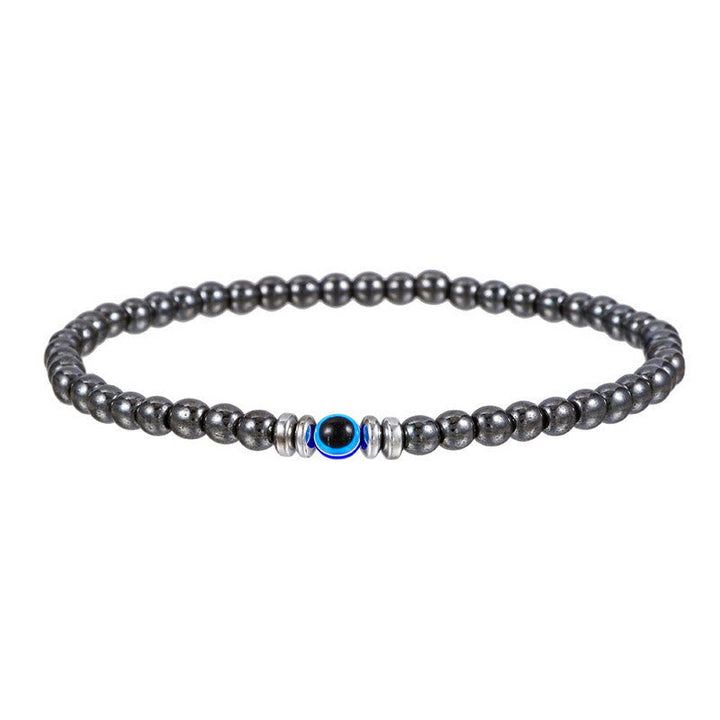 Schwarzes Perlenarmband mit blauem Akzent, elastisch, modisches Schmuckstück für Herren.