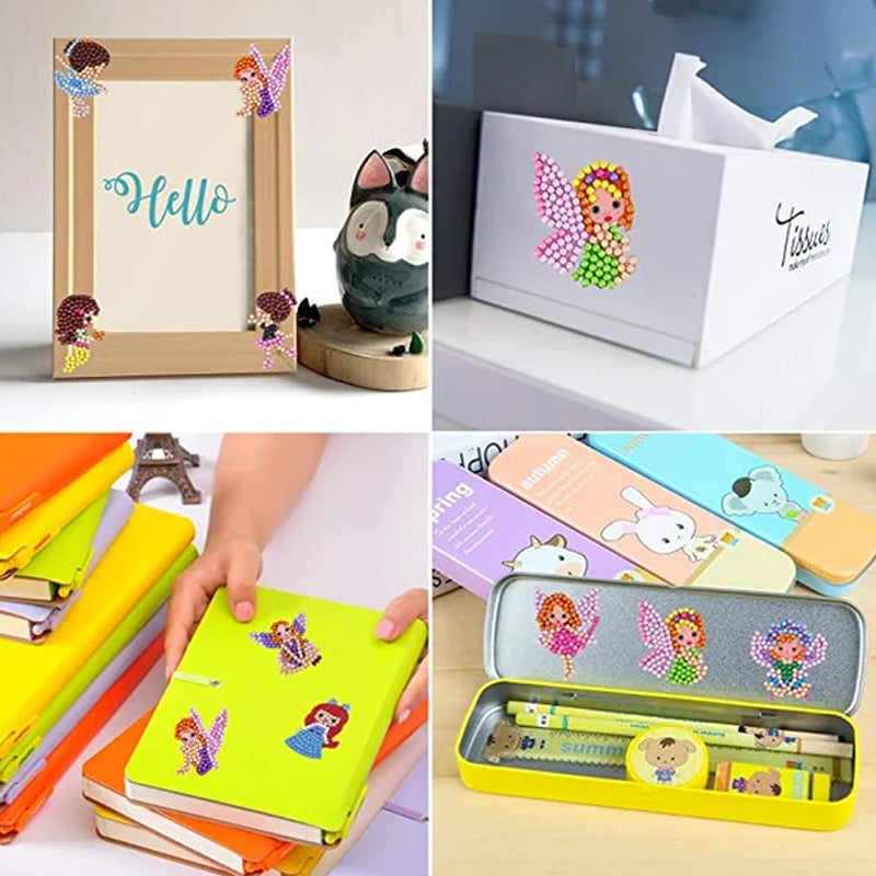 Bunte Diamant-Malerei Aufkleber auf Notizbuch, Bilderrahmen, Taschentuchbox und Federmäppchen.