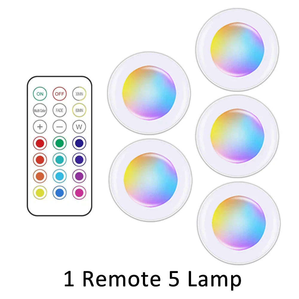 LED-Unterbauleuchten mit Fernbedienung, RGB-Farbwechsel, 5er-Set, batteriebetrieben.