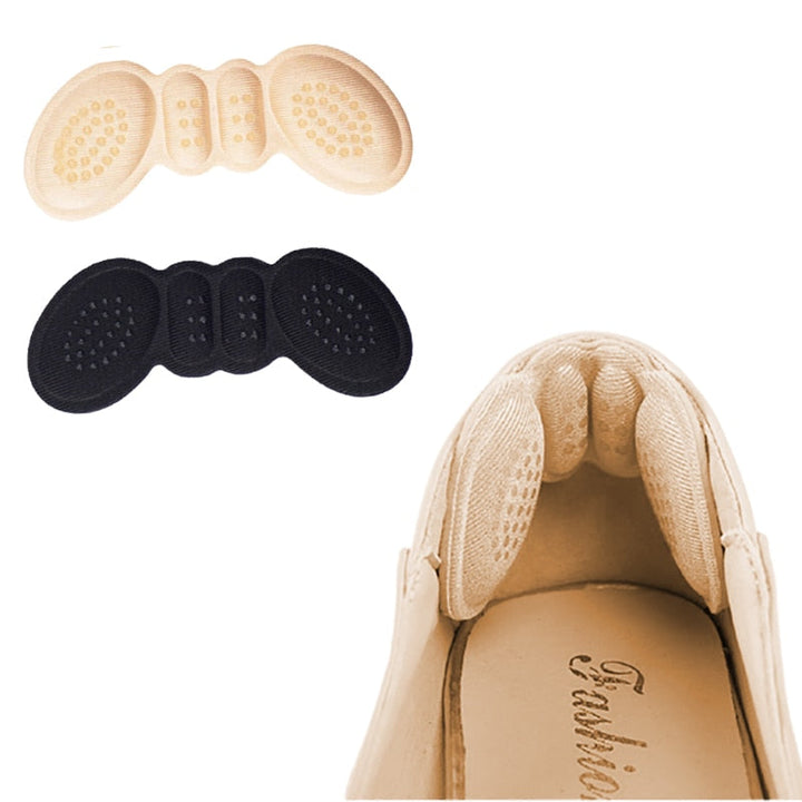 Beige und schwarze Fersenkissen für Schuhe, rutschfest, Komfort, Fußschutz.