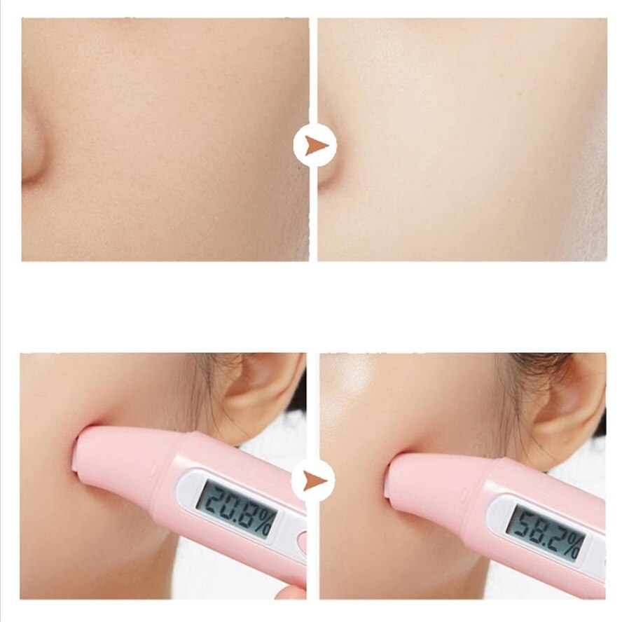 Hautfeuchtigkeitsmesser, rosa, digital, vor und nach der Anwendung, Hautpflegegerät.